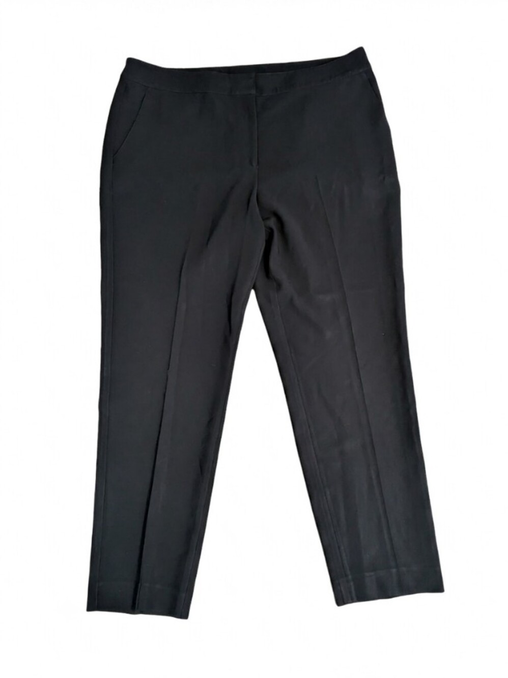 St. John Caviar Slacks 14 Black Straight Leg Stretch Knit Dress Pants Trudy Chic